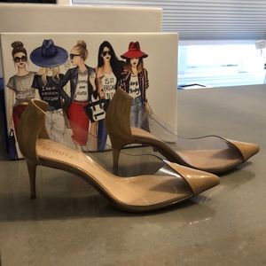 SCHUTZ beige patent and clear vinyl pump